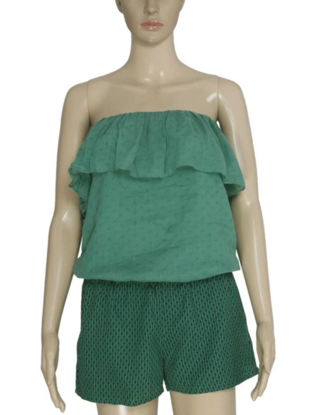 Ba&sh Printed Ruffle Strapless Green Cotton Beach Casual Tube Romper M